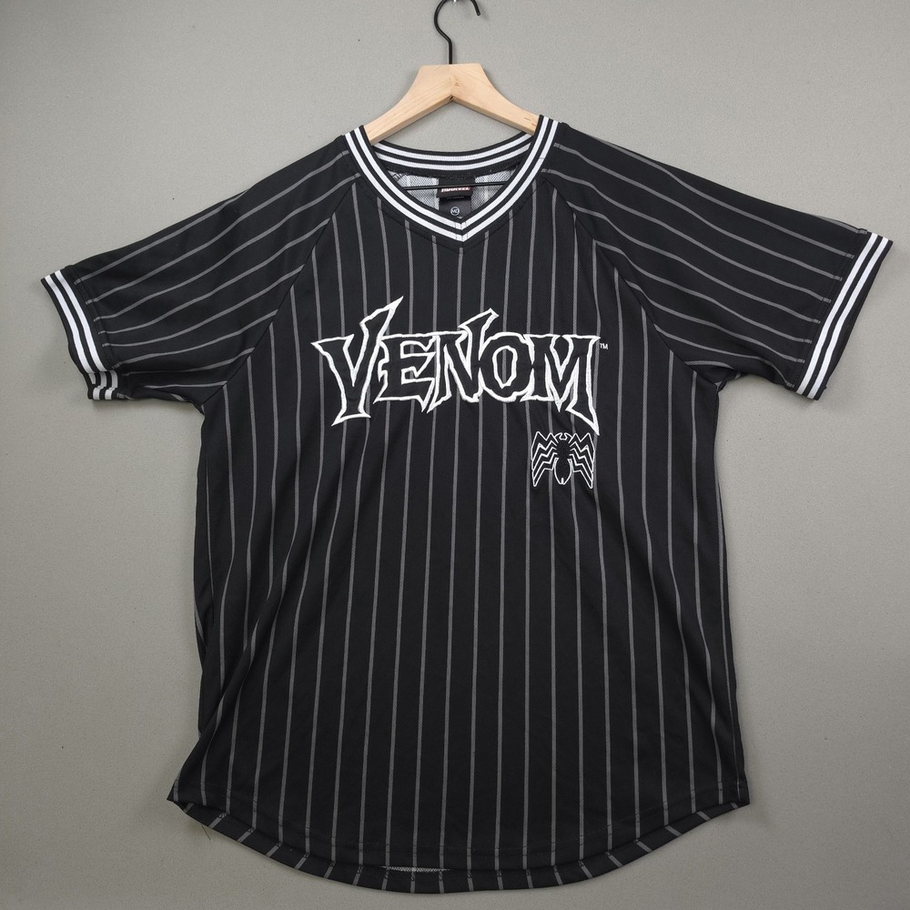 Marvel Venom Baseball Jersey Mens Medium Black Pinstripe Eddie Brock 88 BoxLunch